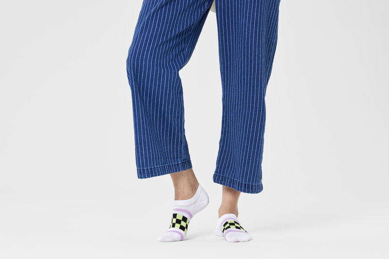 Checked Stripe No Show Sock