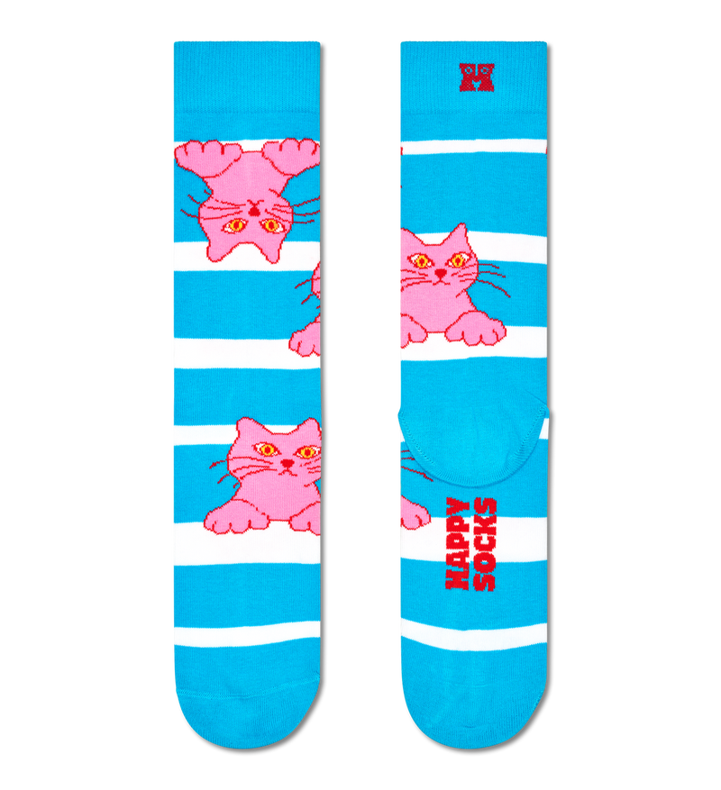 Cat On Stripe Sock