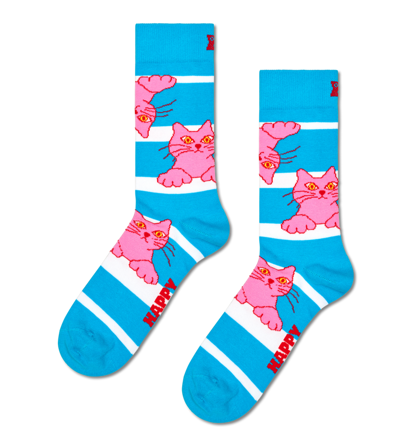 Cat On Stripe Sock