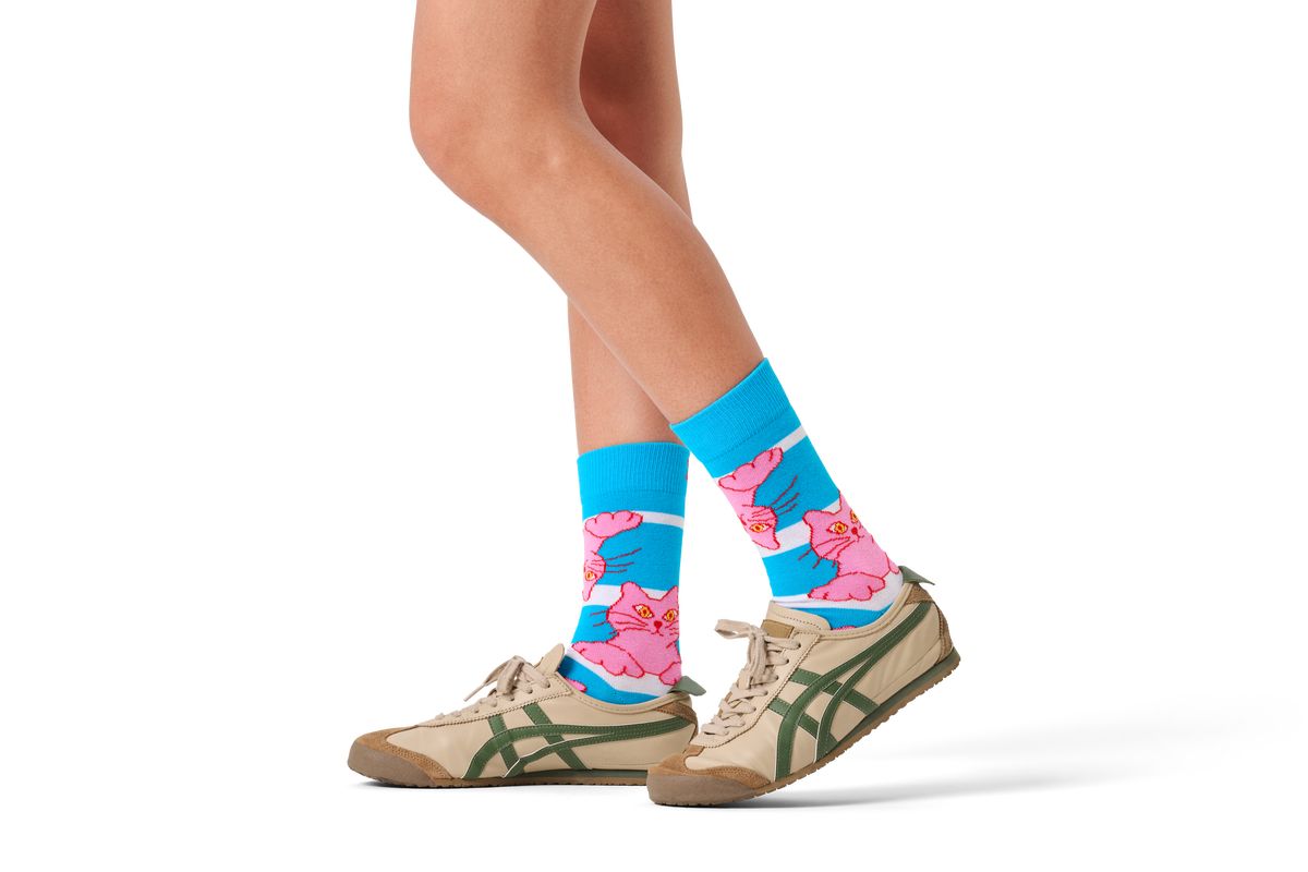 Cat On Stripe Sock