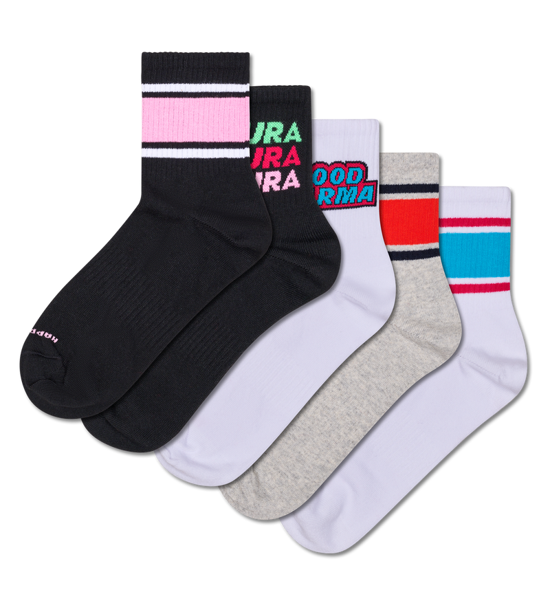 5-Pack Simple Stripe Short Crew Sneaker Sock