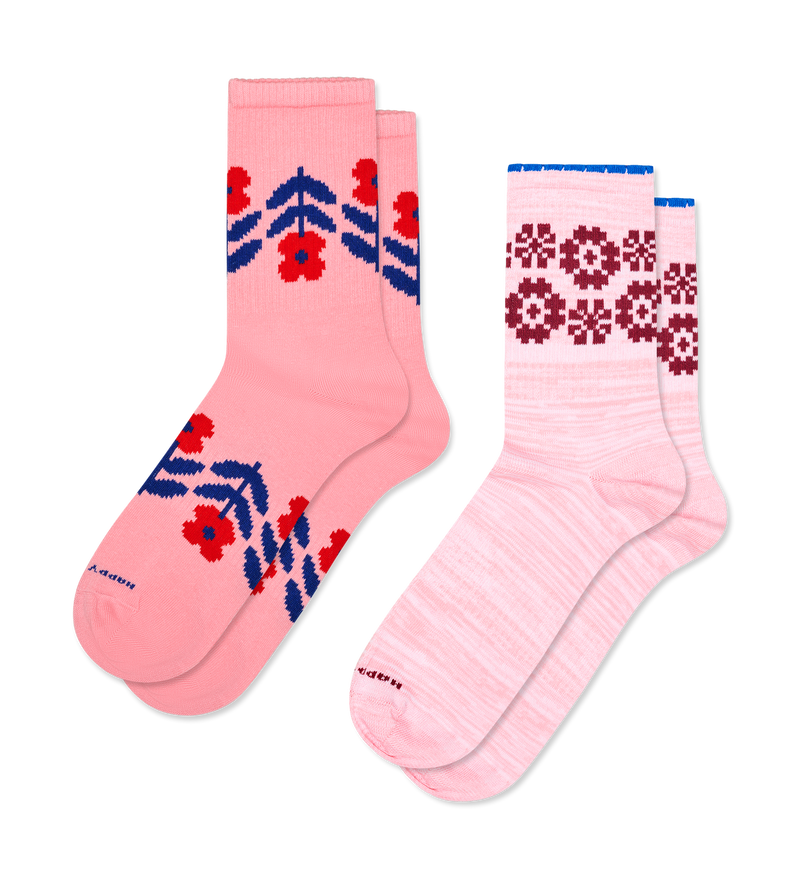 2-Pack Flower Border Sneaker Socks