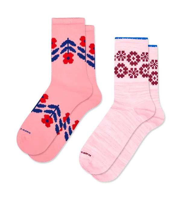 2-Pack Flower Border Sneaker Socks